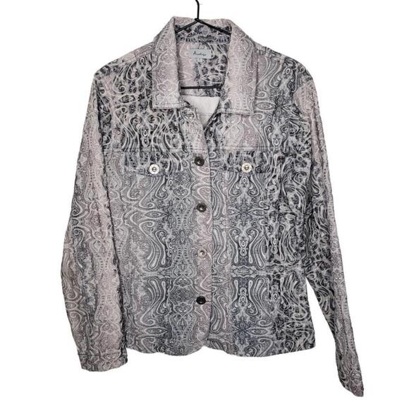 Analogy Jackets & Blazers - Analogy Women's Sz L Patterned Embroidered Statement Denim Jacket(1704)
